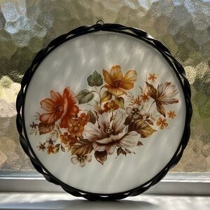 Vintage Floral Glass Wall Art Twist Metal Frame